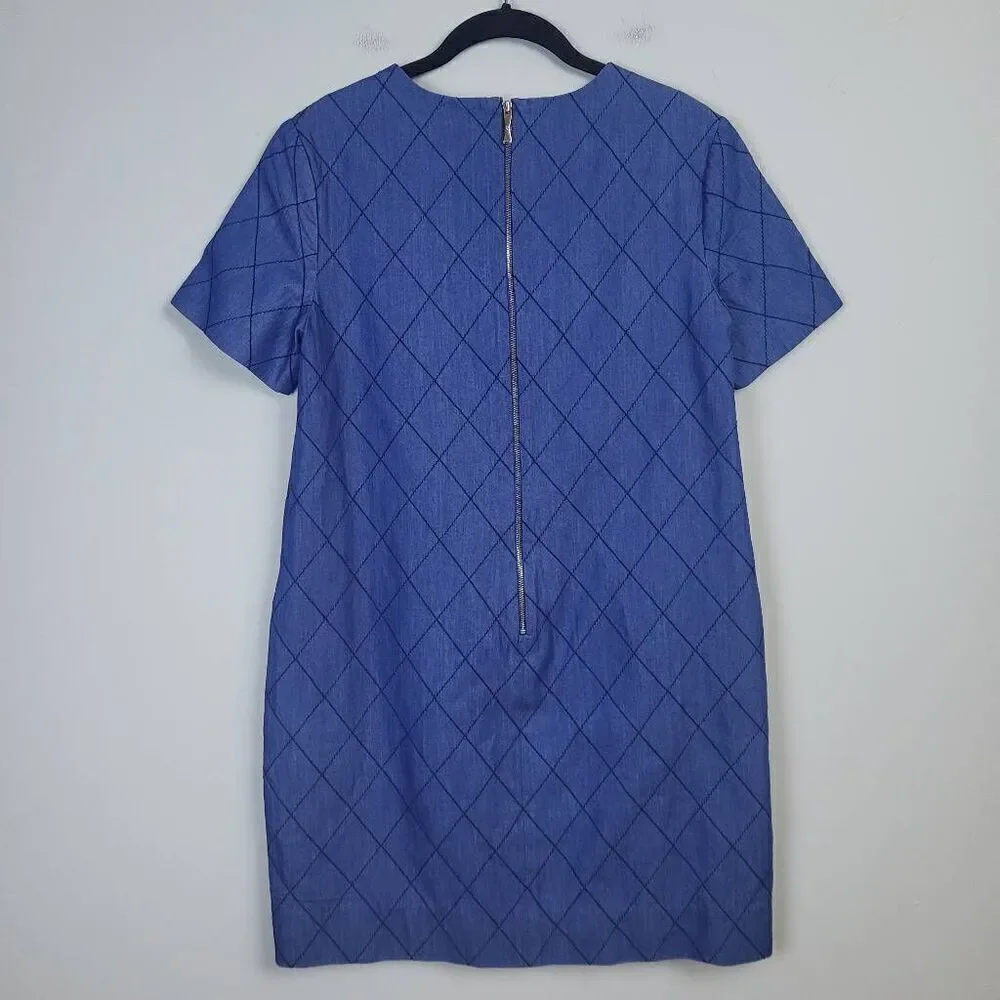 Kate Spade Womens Size 2 Shift Mini Dress Blue Windowpane Design Pockets Lined